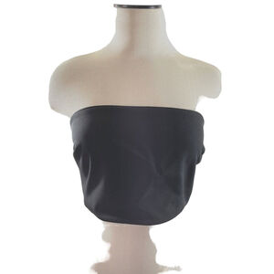Ronny Kobo Black Tube Top Strapless Cropped Pullover Stretch Accent Zipper Sz M
